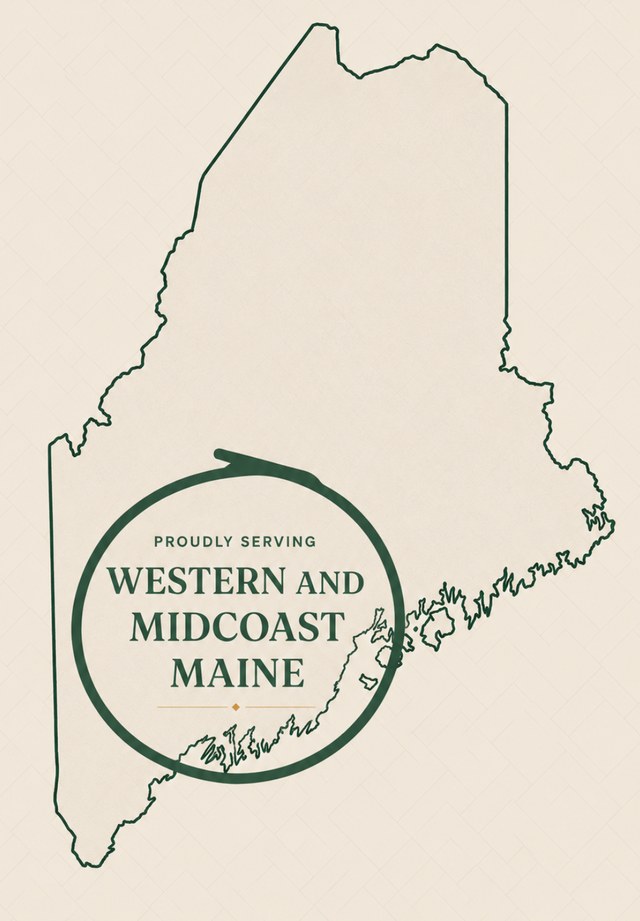 Map of Maine showing T Squared Wood Floor Craft's service area across western and midcoast Maine